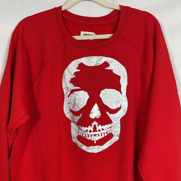 Zadig & Voltaire Red Silver Foil Skull Sweatshirt Size L NWOT - Picture 3 of 9